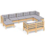 vidaXL 9-piece Lounge Set with Grey Cushions Solid Pine Wood