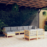 vidaXL 9-piece Lounge Set with Grey Cushions Solid Pine Wood