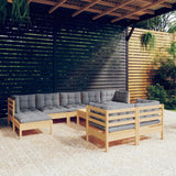 vidaXL 10-Piece Lounge Set with Grey Cushions Solid Pinewood