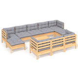 vidaXL 11-Piece Lounge Set with Grey Cushions Solid Pine Wood