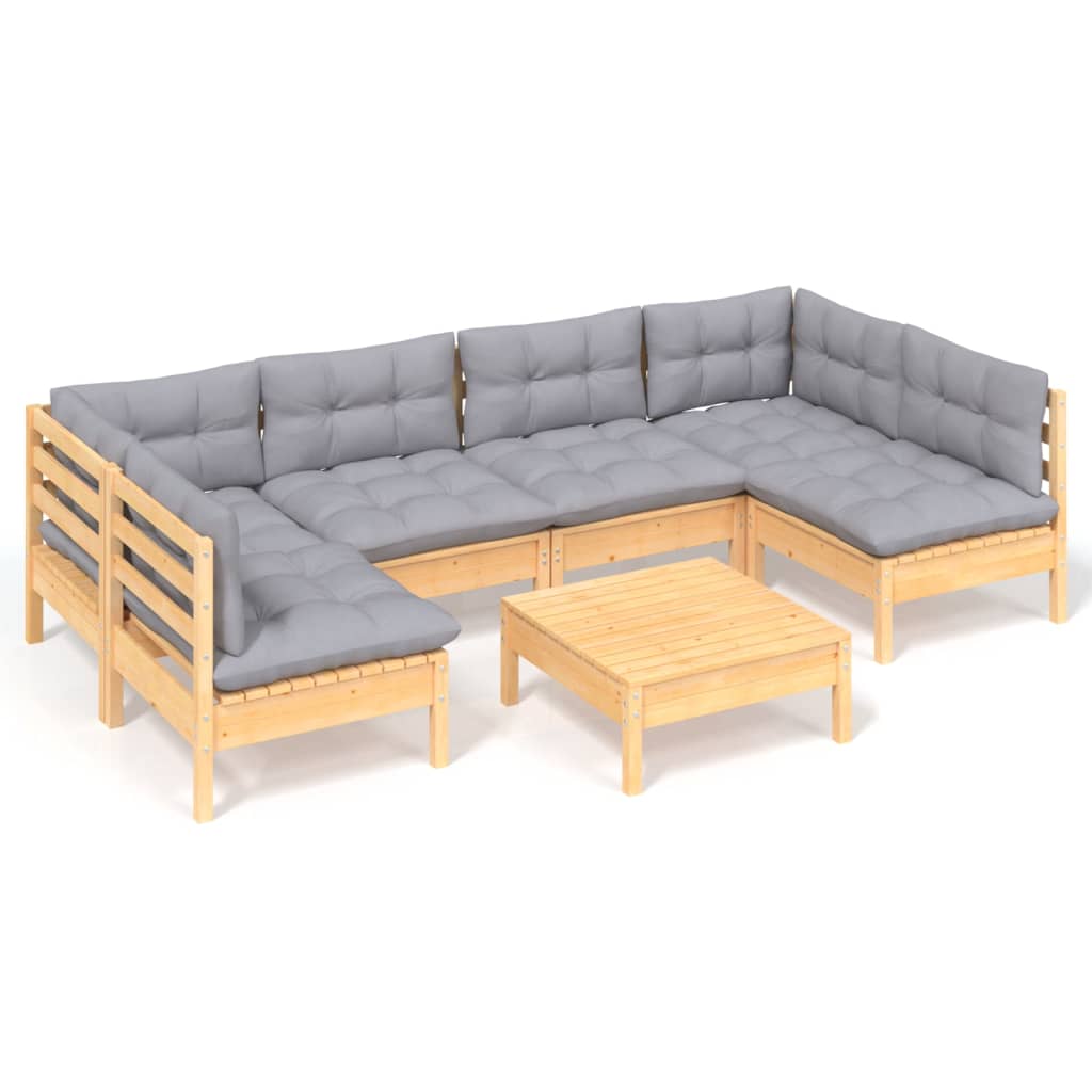 vidaXL 7-delige Loungeset met grijze kussens massief grenenhout
