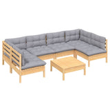 vidaXL 7-delige Loungeset met grijze kussens massief grenenhout