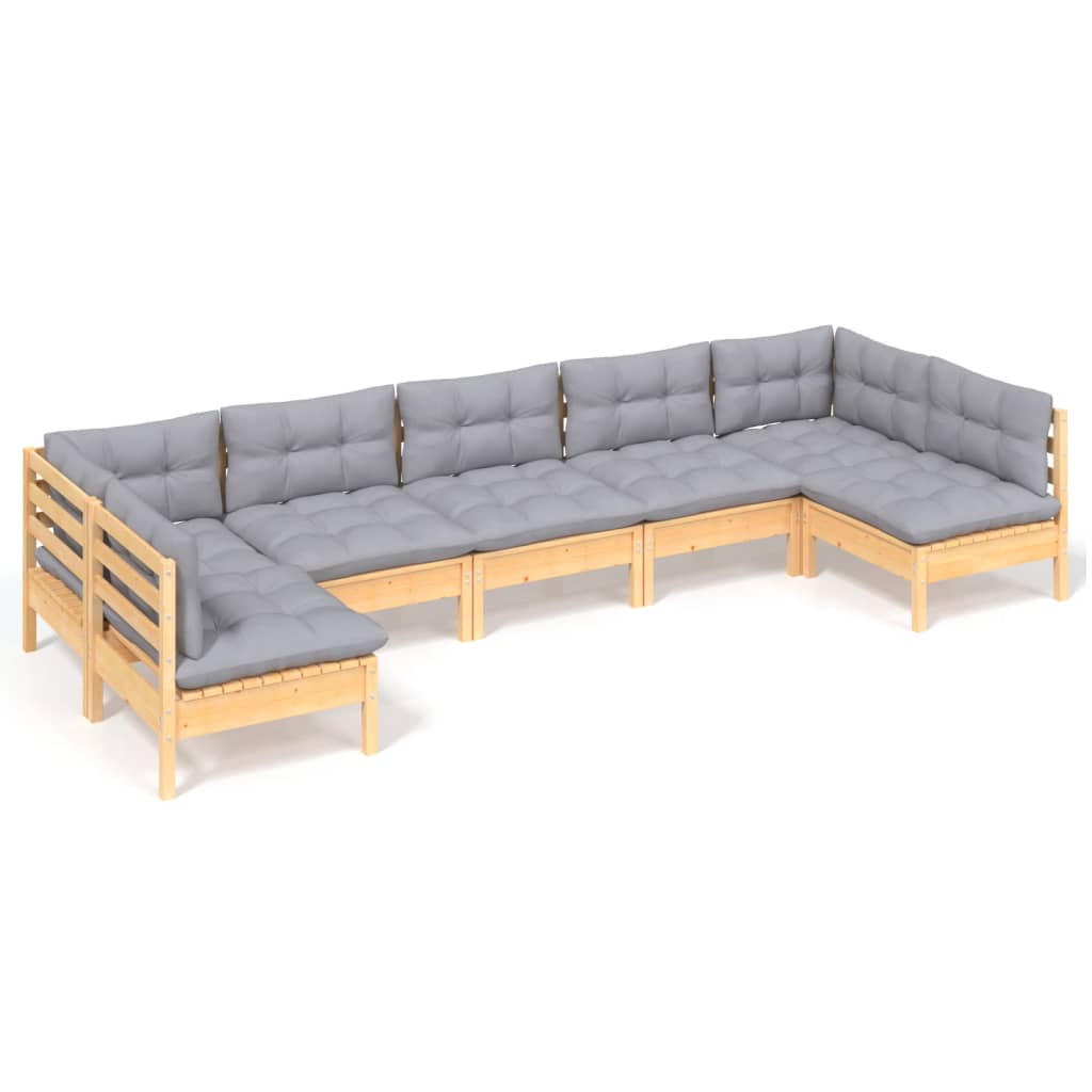 vidaXL Ensemble de salon 7 personnes avec des coussins gris massifs à Grenenhout