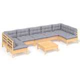 vidaXL 8-Piece Lounge Set with Grey Cushions Solid Pinewood