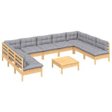 vidaXL 10-Piece Lounge Set with Grey Cushions Solid Pinewood