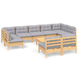 vidaXL 10-Piece Lounge Set with Grey Cushions Solid Pinewood