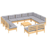 vidaXL 12-piece Lounge Set with Grey Cushions Solid Pine Wood