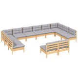 vidaXL 12-piece Lounge Set with Grey Cushions Solid Pine Wood