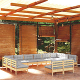 vidaXL 12-piece Lounge Set with Grey Cushions Solid Pine Wood