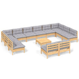 vidaXL 13-Piece Lounge Set with Grey Cushions Solid Pine Wood