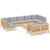 vidaXL 10-Piece Lounge Set with Grey Cushions Solid Pinewood