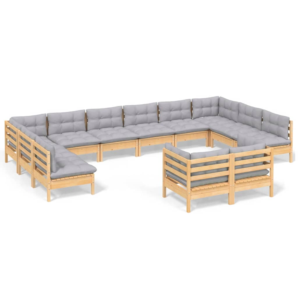 vidaXL 12-piece Lounge Set with Grey Cushions Solid Pine Wood