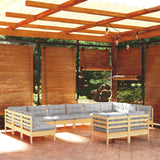 vidaXL 12-piece Lounge Set with Grey Cushions Solid Pine Wood