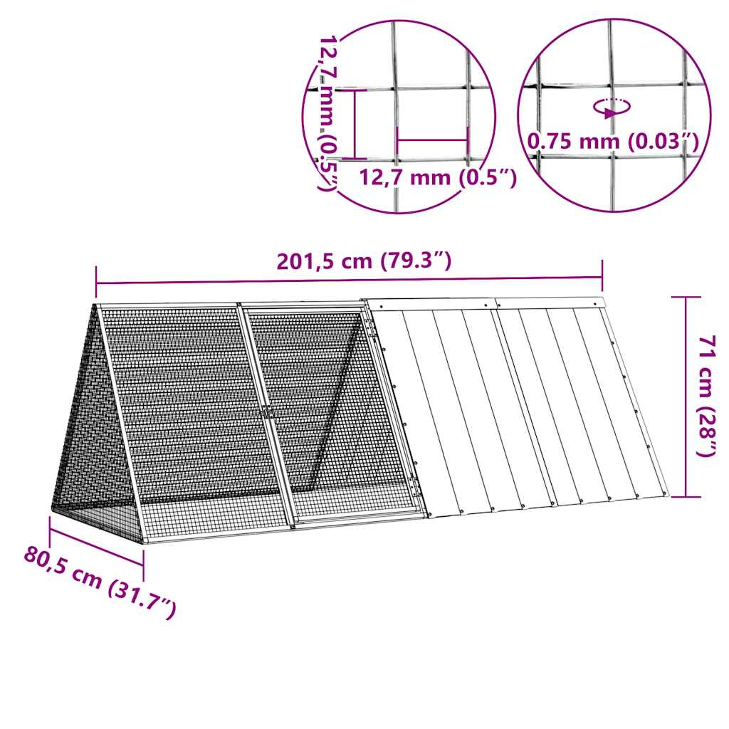 vidaXL Rabbit Hutch 201.5x80.5x71 cm galvanized steel anthracite