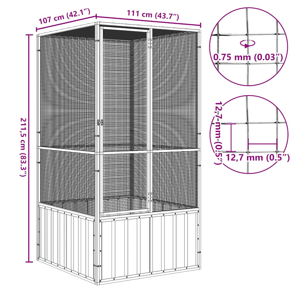 vidaXL Aviary 111x107x211.5 cm galvanized steel anthracite