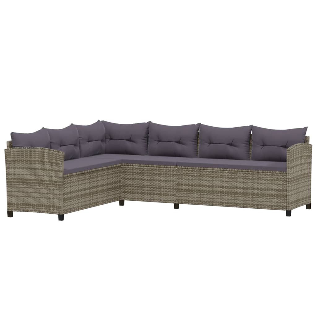 vidaXL 3-delige Loungeset met kussens poly rattan grijs