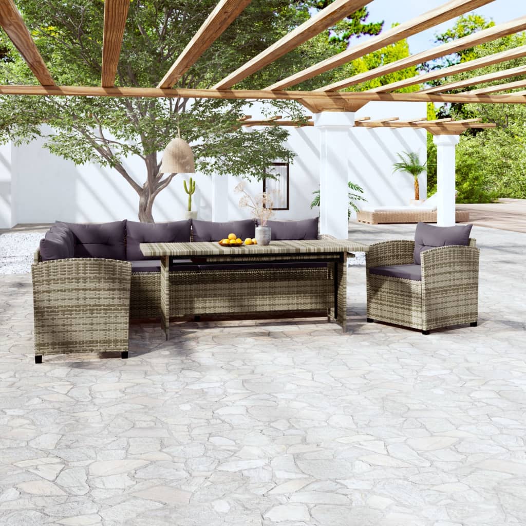 vidaXL 3-delige Loungeset met kussens poly rattan grijs