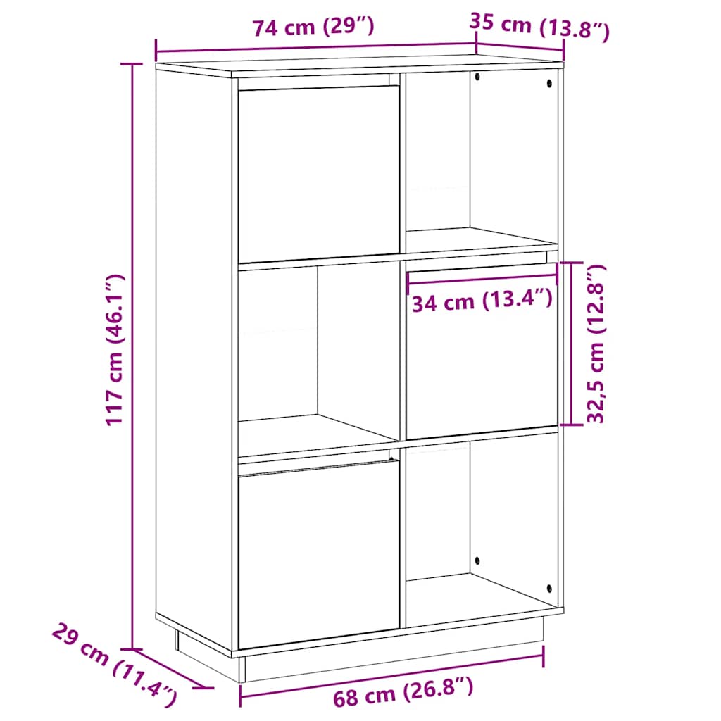 vidaXL Hoge kast 38x35x117 cm massief grenenhout