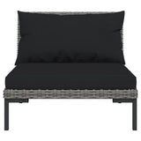 vidaXL 4-delige Loungeset met kussens poly rattan donkergrijs