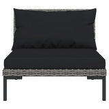 vidaXL 4-delige Loungeset met kussens poly rattan donkergrijs