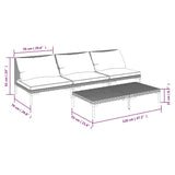 vidaXL 4-delige Loungeset met kussens poly rattan donkergrijs