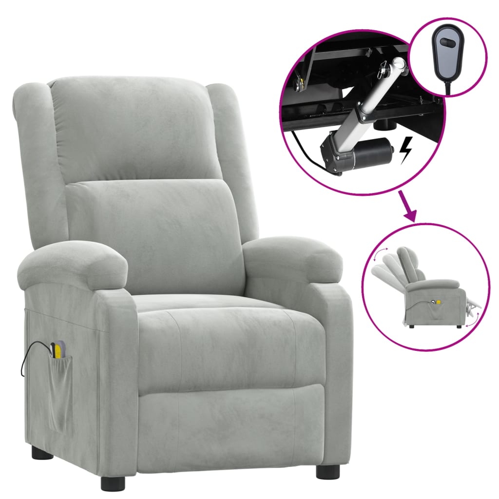 vidaXL Electric Massage Recliner Velvet Light Grey