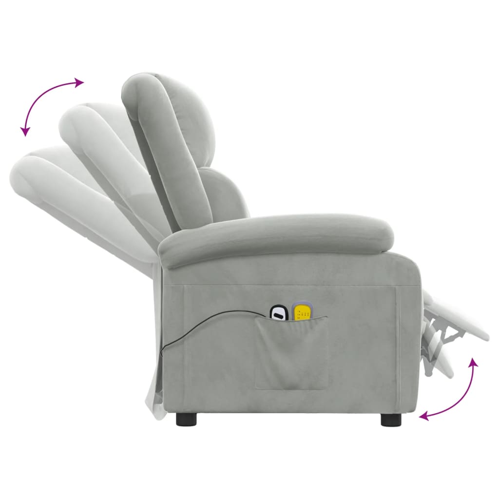 vidaXL Electric Massage Recliner Velvet Light Grey
