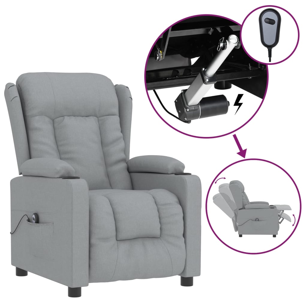 vidaXL Fauteuil elektrisch verstelbaar stof lichtgrijs