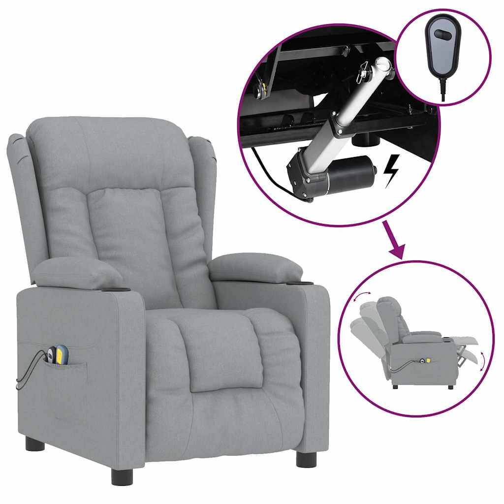 vidaXL Massagestoel elektrisch stof lichtgrijs