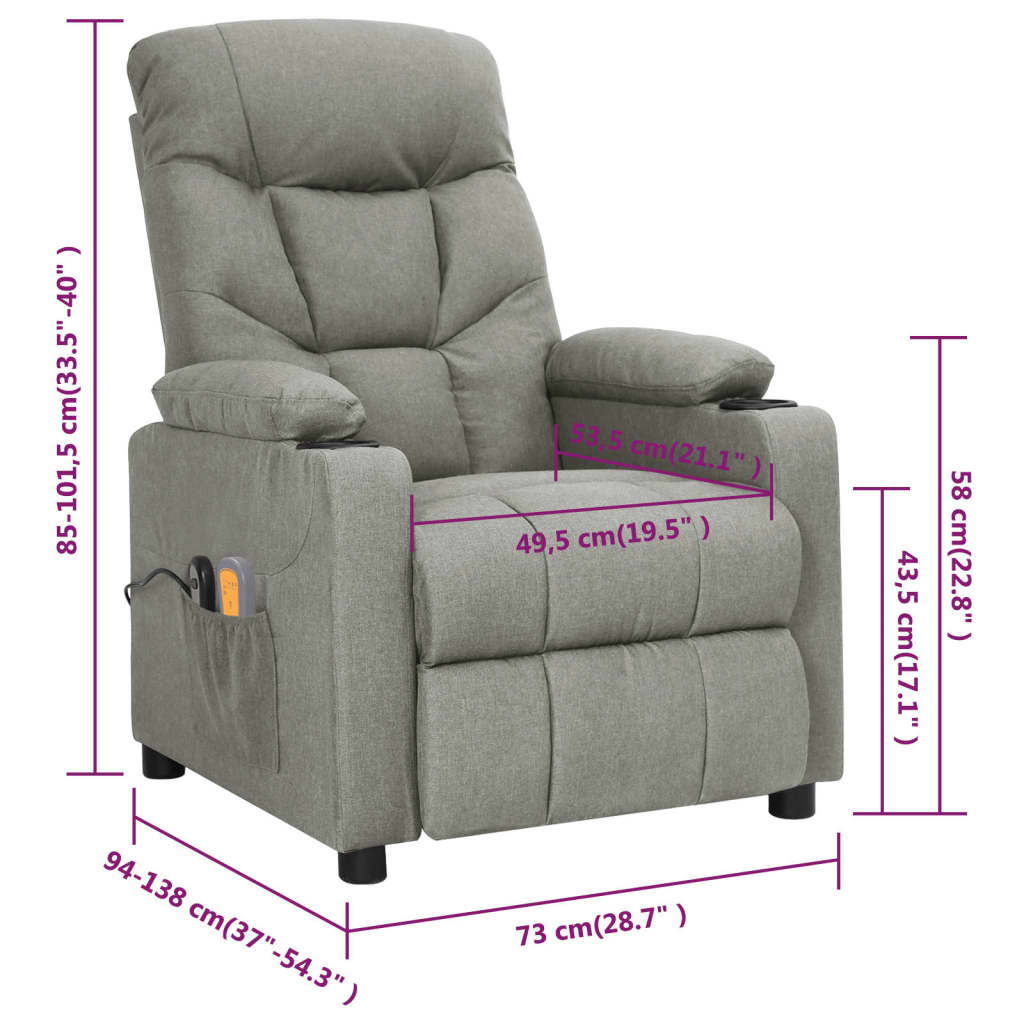 vidaXL Massagestoel elektrisch stof lichtgrijs