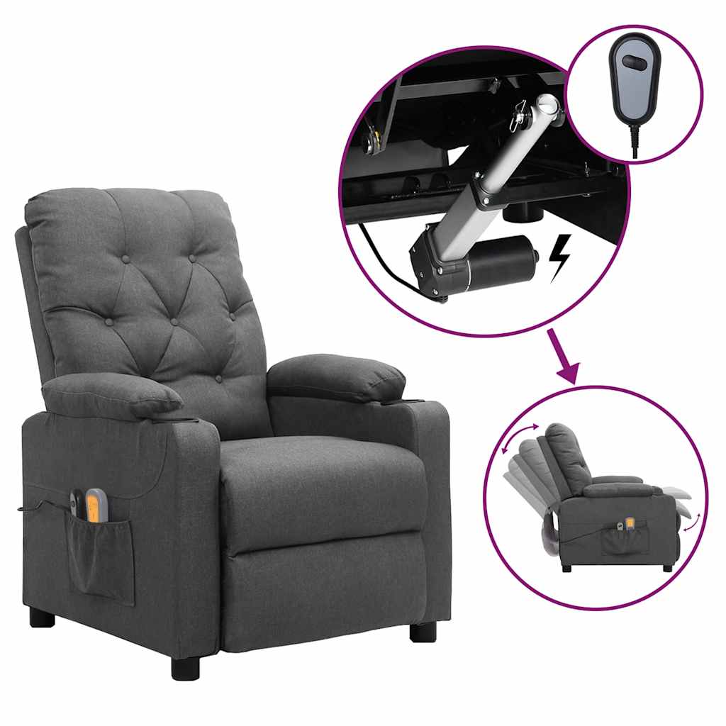 vidaXL Massagestoel elektrisch stof lichtgrijs
