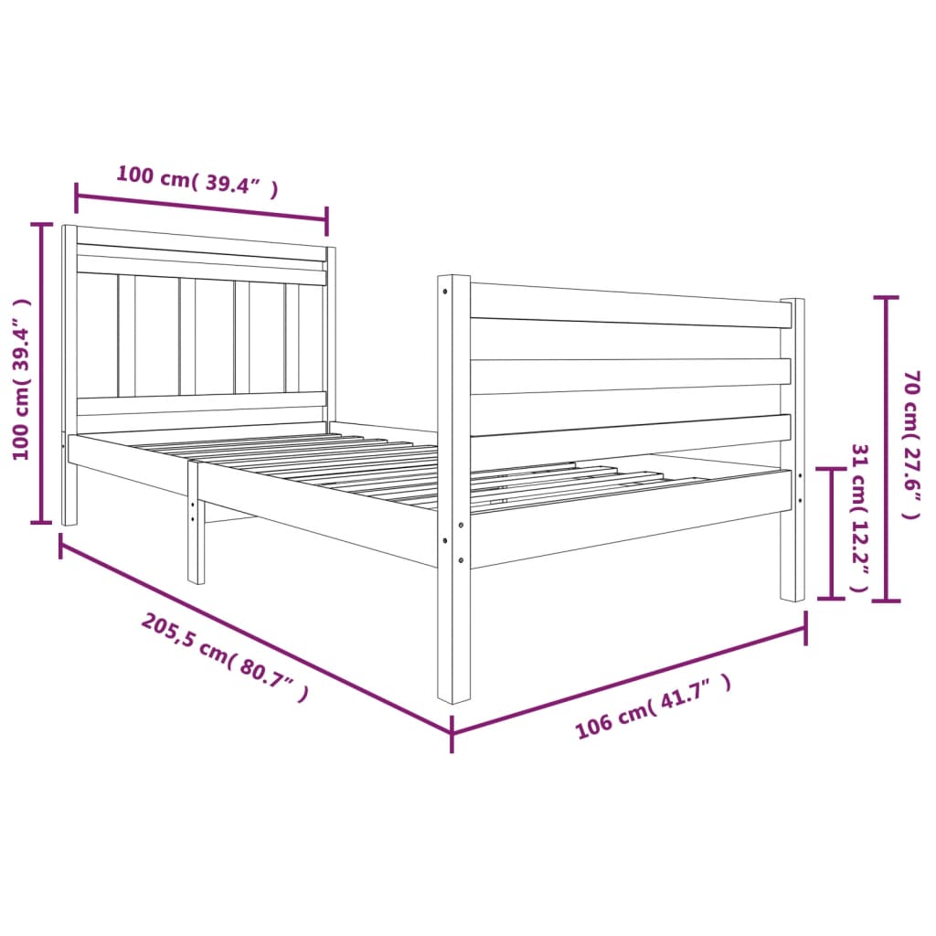 vidaXL Bedframe massief hout 100x200 cm