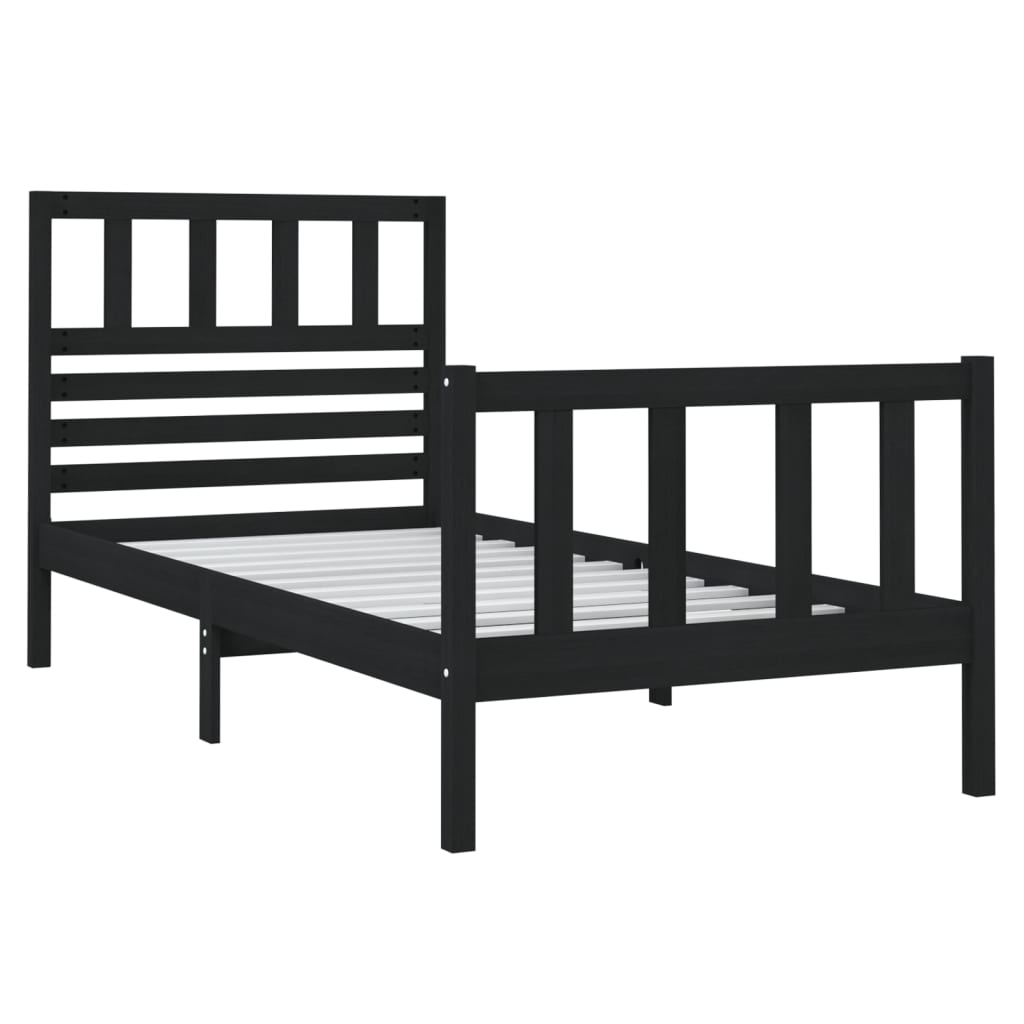 vidaXL Bedframe massief hout zwart 75x190 cm