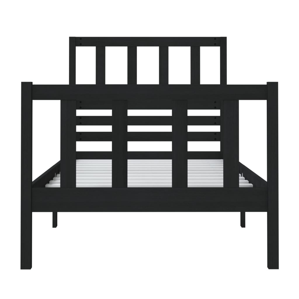vidaXL Bedframe massief hout zwart 75x190 cm
