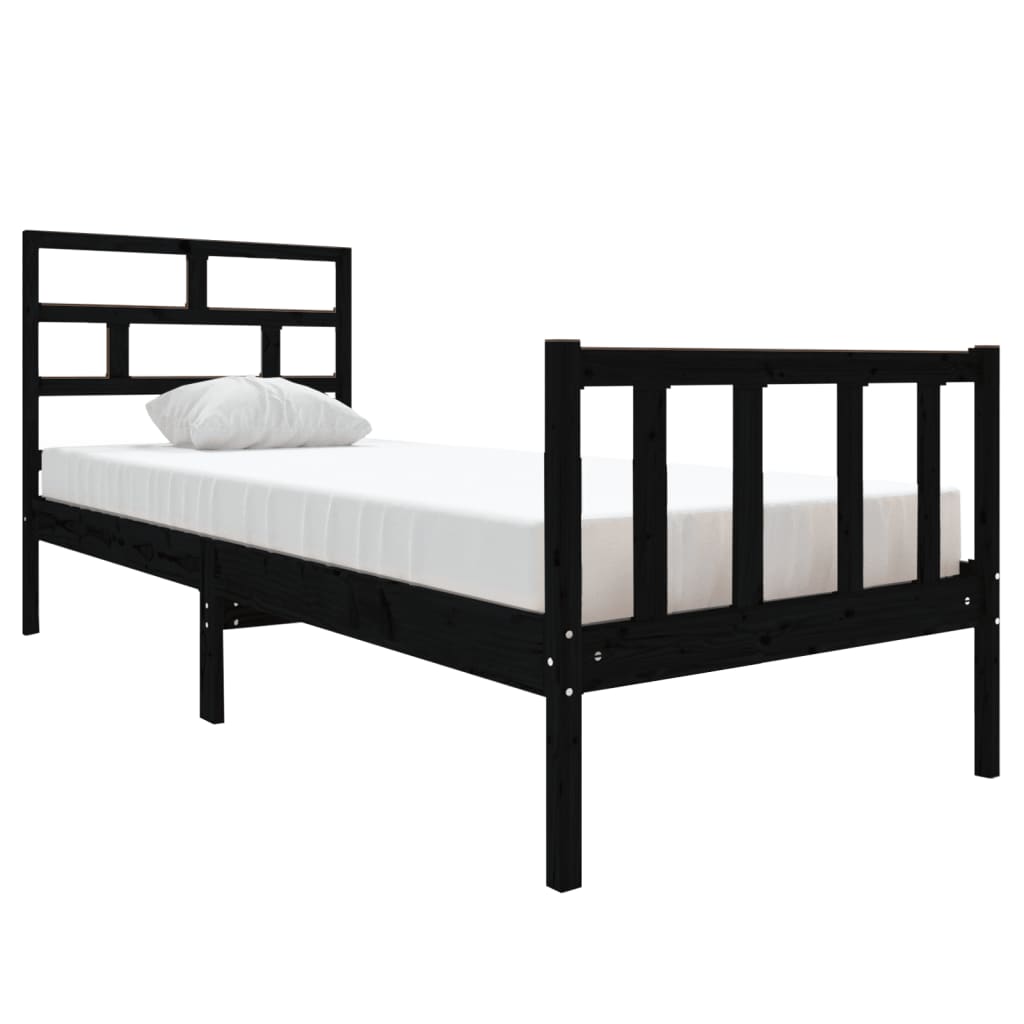 vidaXL Bed Frame Solid Pine Wood Black 75x190 cm