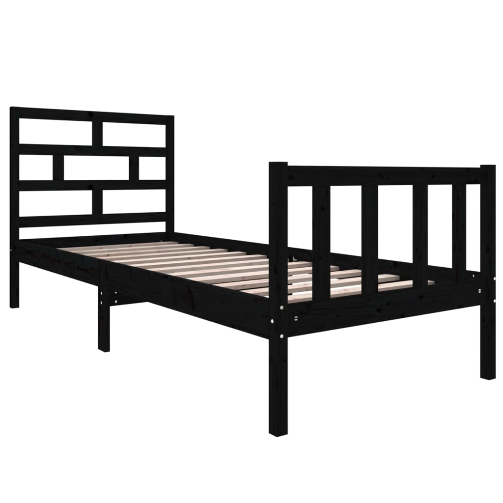 vidaXL Bed Frame Solid Pine Wood Black 75x190 cm