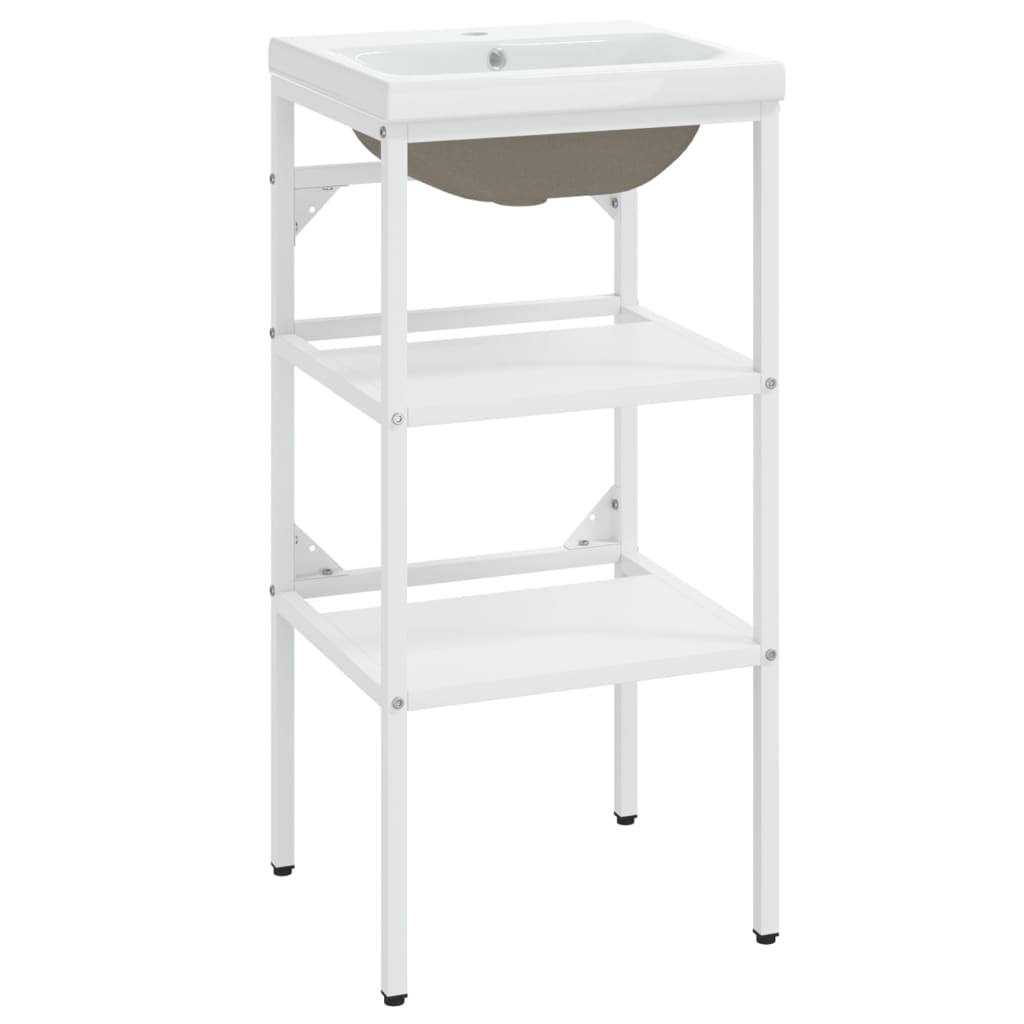 vidaXL Washbasin Frame with Integrated Sink Iron White