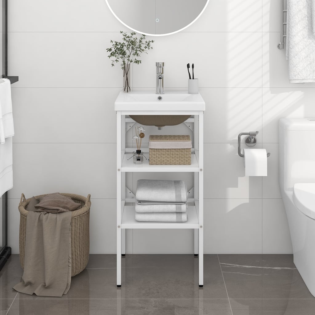 vidaXL Washbasin Frame with Integrated Sink Iron White