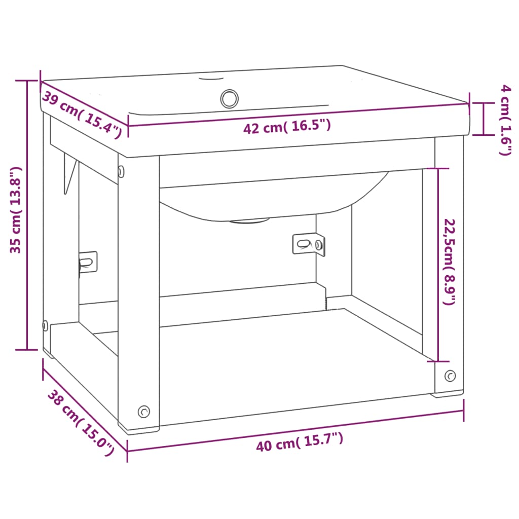 vidaXL Wastafelframe met inbouwwastafel ijzer wit