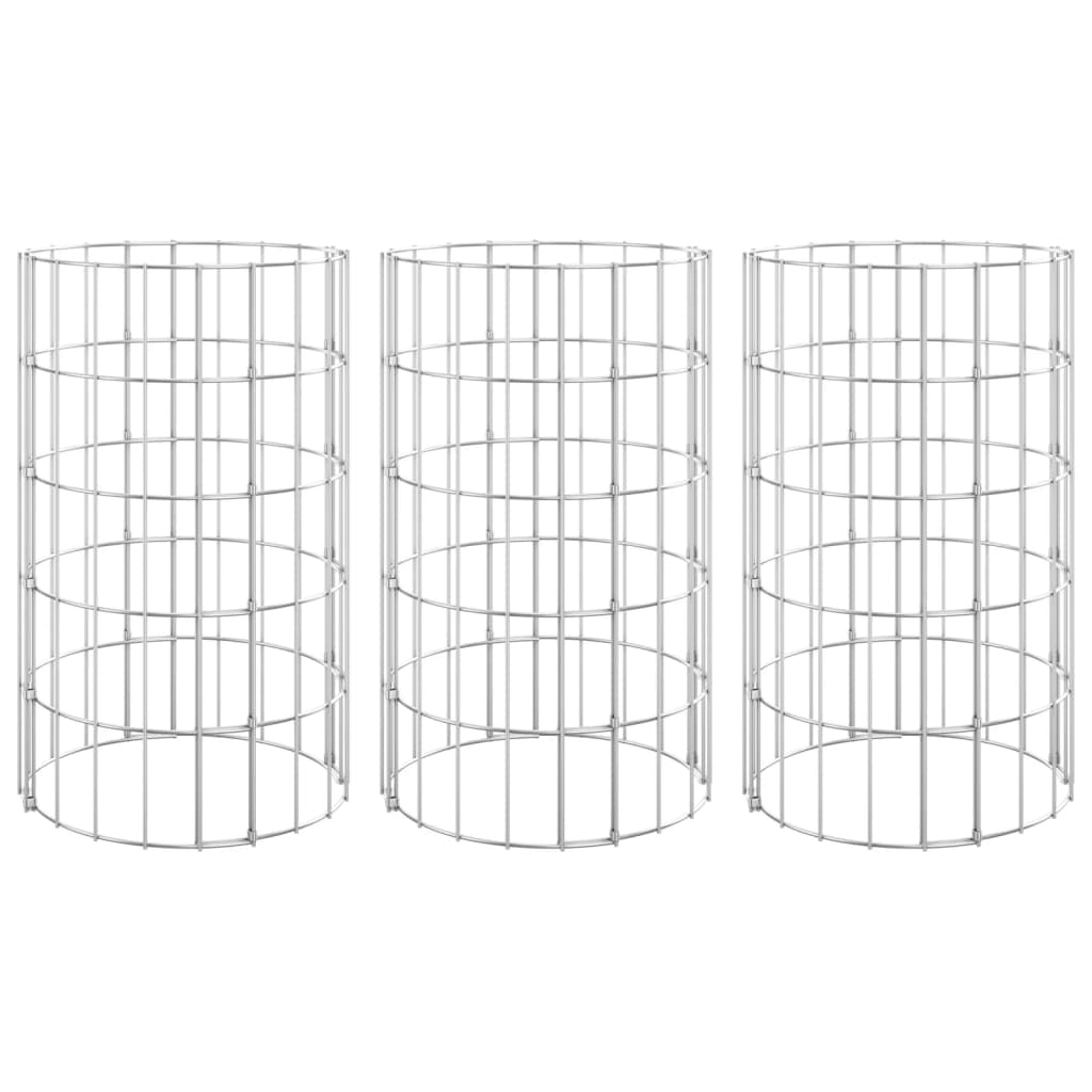 vidaXL Gabion Planters 3 pcs Round Raised Ø30x50 cm Steel
