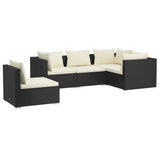 vidaXL Ensemble de salon 5 personnes avec coussins en poly rotin noir
