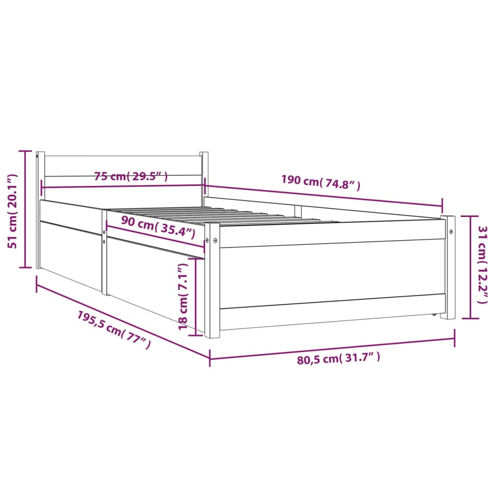 vidaXL Cadre de lit avec lits 75x190 cm
