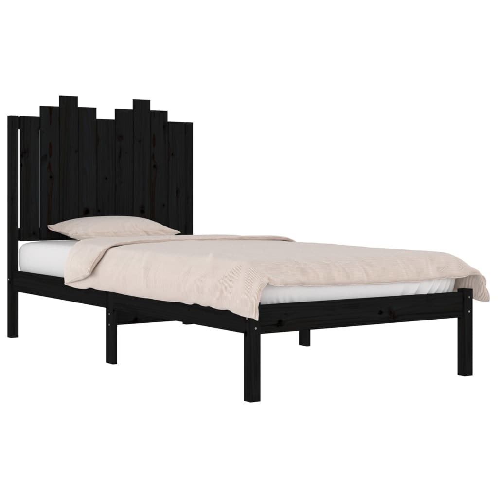 vidaXL Cadre de lit massif vert grenenhout noir 75x190 cm