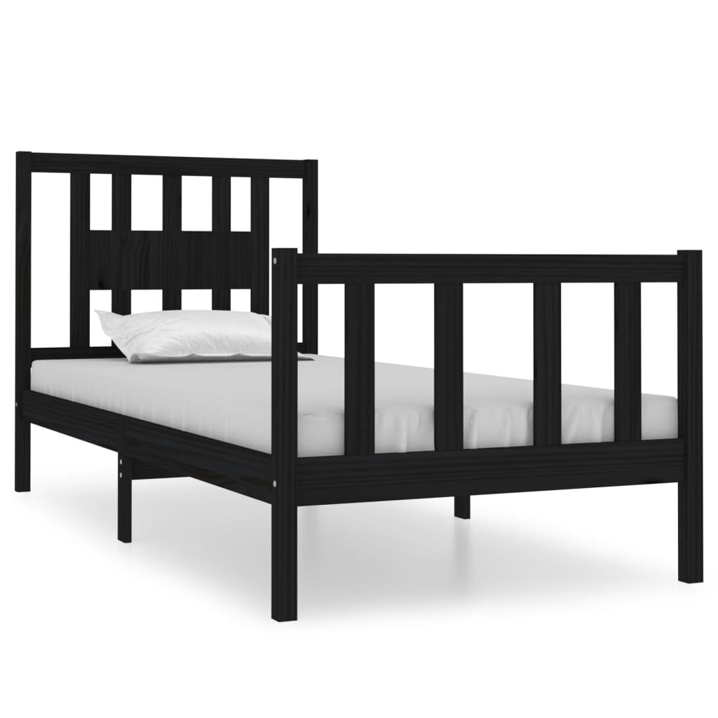 vidaXL Bed frame solid wood black 75x190 cm