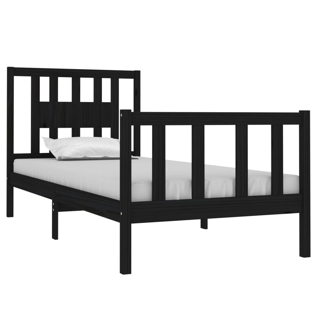vidaXL Bed frame solid wood black 75x190 cm