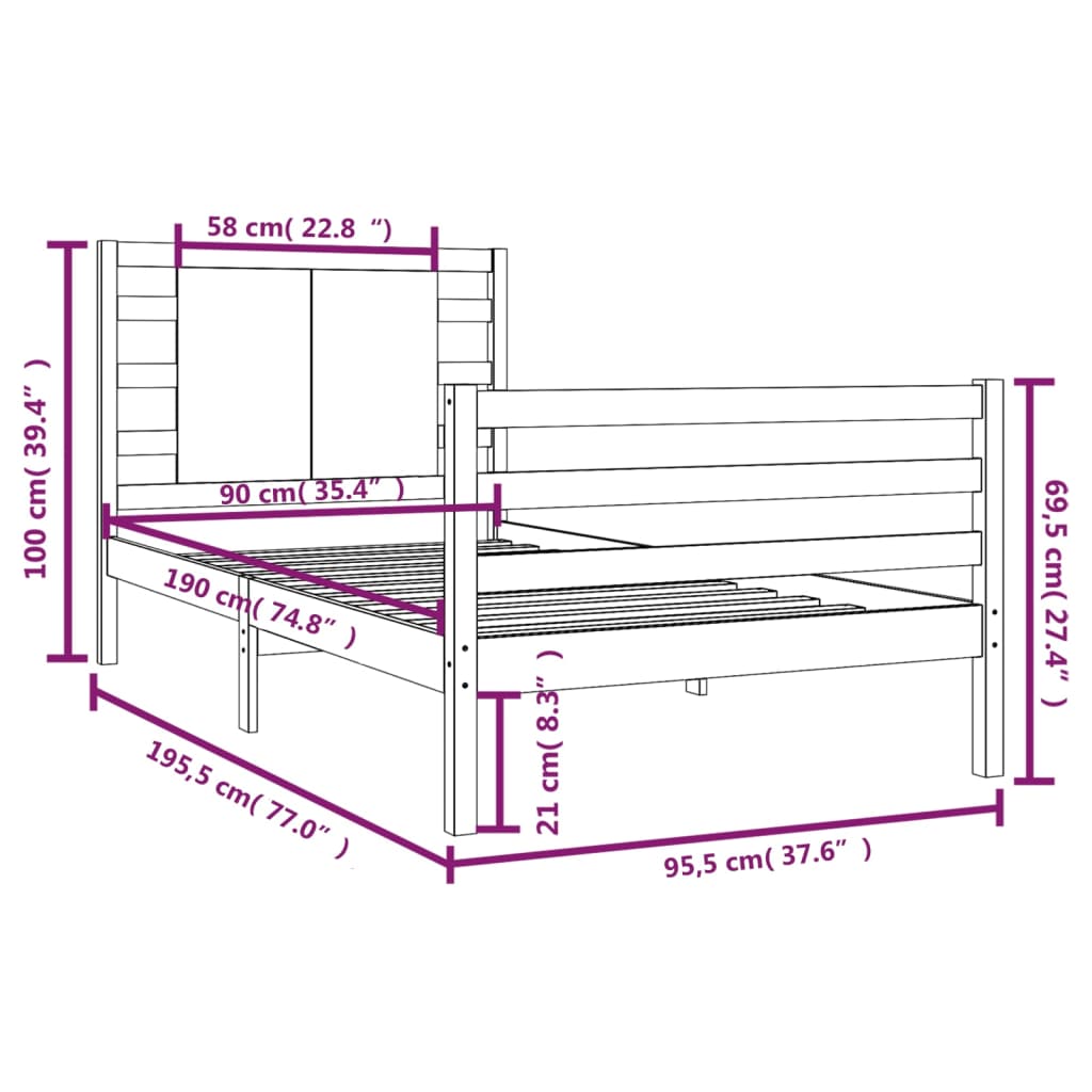 vidaXL Bedframe zonder matras massief grenenhout 90x190 cm
