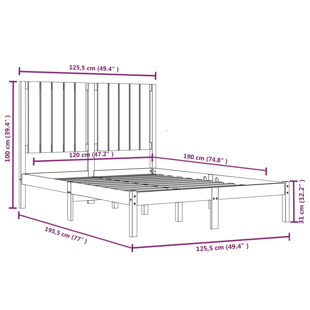 vidaXL Cadre de lit massif hout 120x190 cm