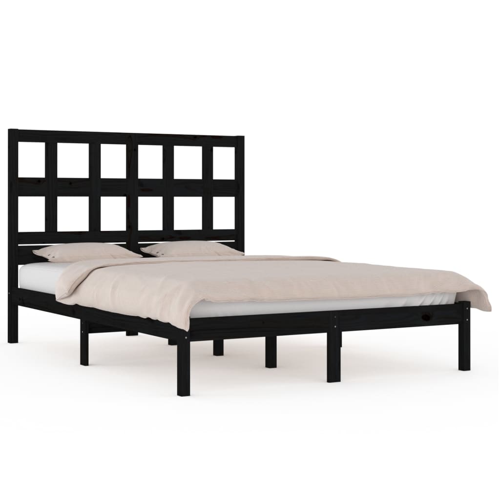 vidaXL Bedframe massief grenenhout zwart 140x190 cm