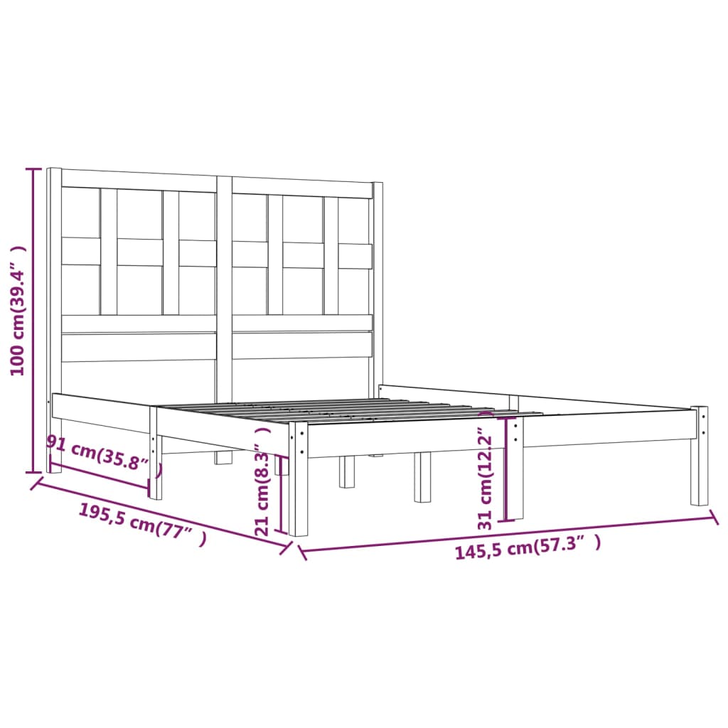 vidaXL Bedframe massief grenenhout zwart 140x190 cm