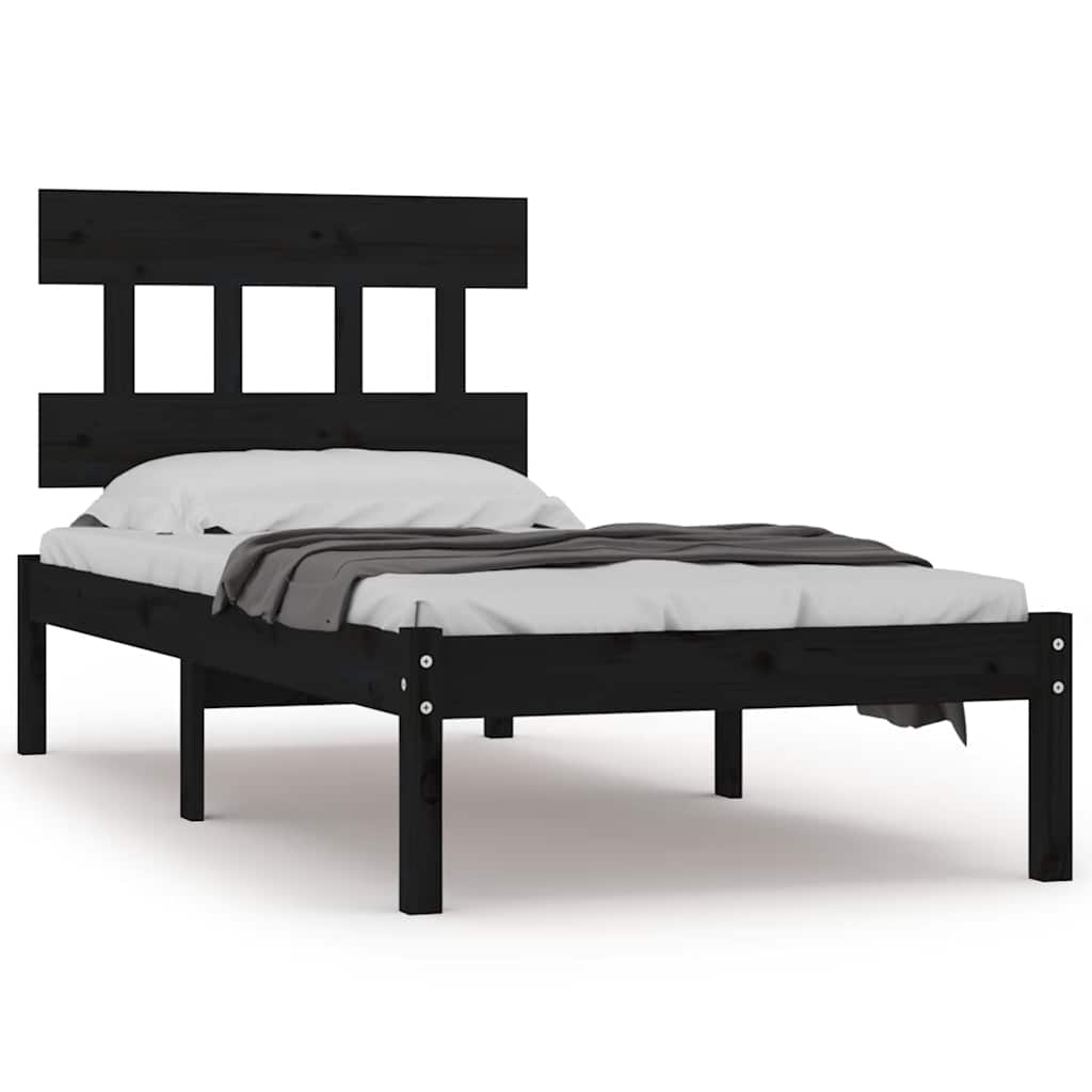 vidaXL Bed frame solid wood black 75x190 cm